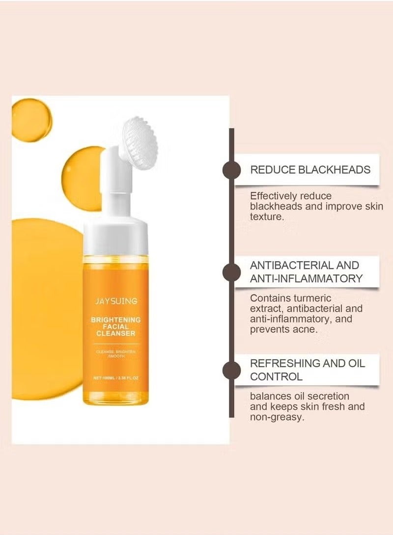 Jaysuing Turmeric Foaming Face Wash-Turmeric Foaming Facial Cleanser with Brush for Deep Cleaning Moisturizing to Reduce Blackhead, Antilacterial and Oil Control - Image 2