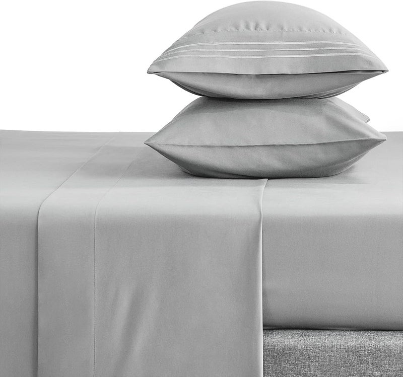 sheful 2 Pack Queen Microfiber Bed Pillow Cases, 50X76 CM Luxury Brushed Embroidered Pillow Cover, 20x30 inches Cotton Pillow Covers with Envelope Closure, Bed Pillowcases - Silver Grey - Image 4