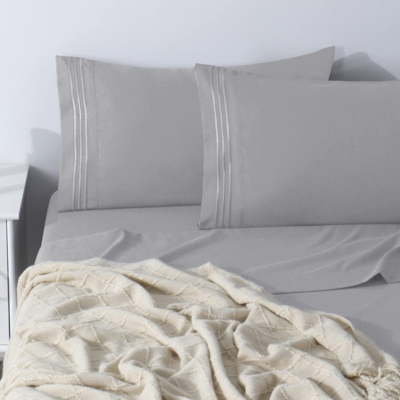 sheful 2 Pack Queen Microfiber Bed Pillow Cases, 50X76 CM Luxury Brushed Embroidered Pillow Cover, 20x30 inches Cotton Pillow Covers with Envelope Closure, Bed Pillowcases - Silver Grey - Image 5