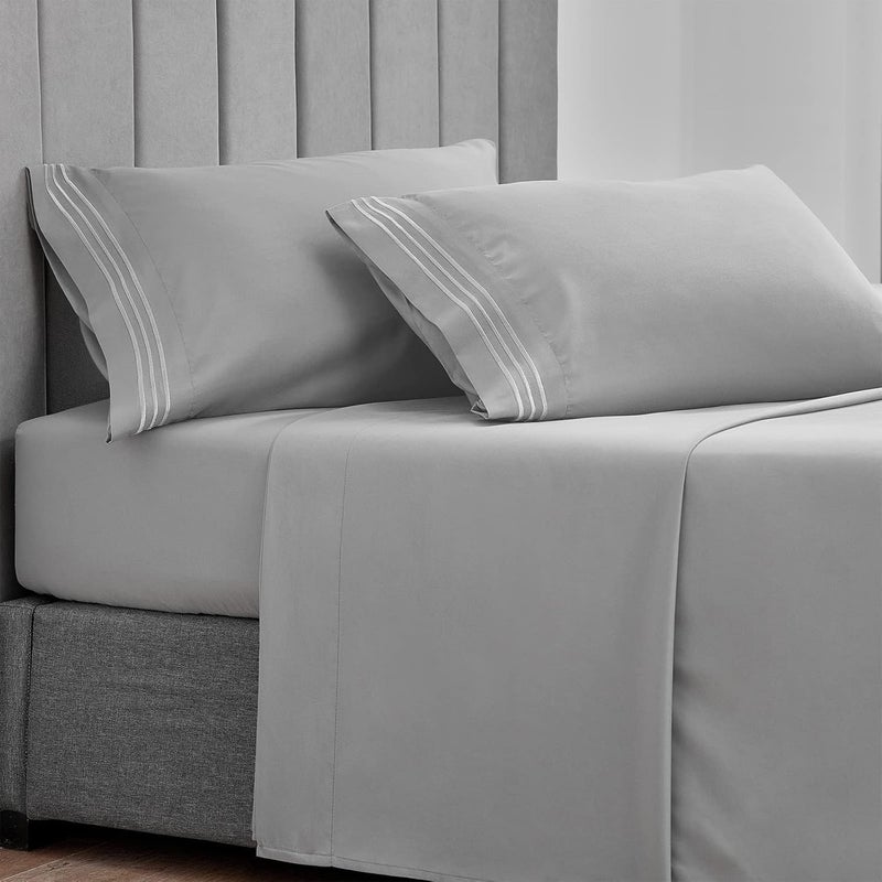 sheful 2 Pack Queen Microfiber Bed Pillow Cases, 50X76 CM Luxury Brushed Embroidered Pillow Cover, 20x30 inches Cotton Pillow Covers with Envelope Closure, Bed Pillowcases - Silver Grey - Image 2