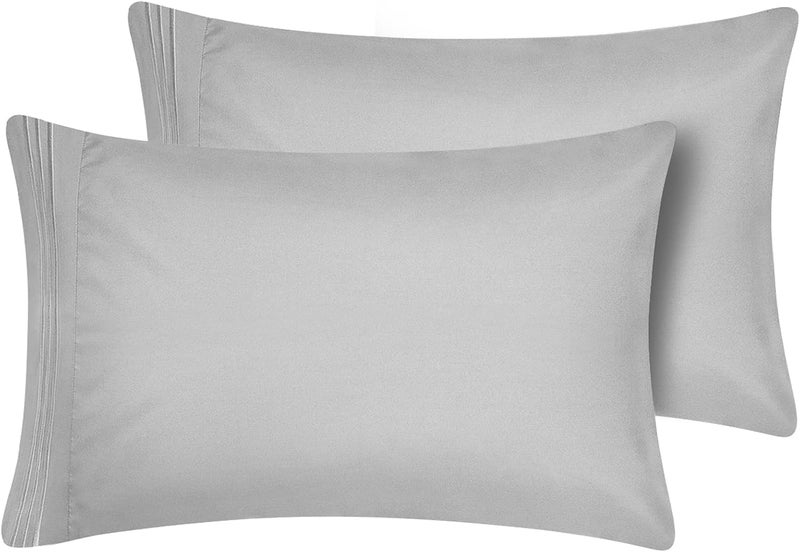 sheful 2 Pack Queen Microfiber Bed Pillow Cases, 50X76 CM Luxury Brushed Embroidered Pillow Cover, 20x30 inches Cotton Pillow Covers with Envelope Closure, Bed Pillowcases - Silver Grey - Image 1