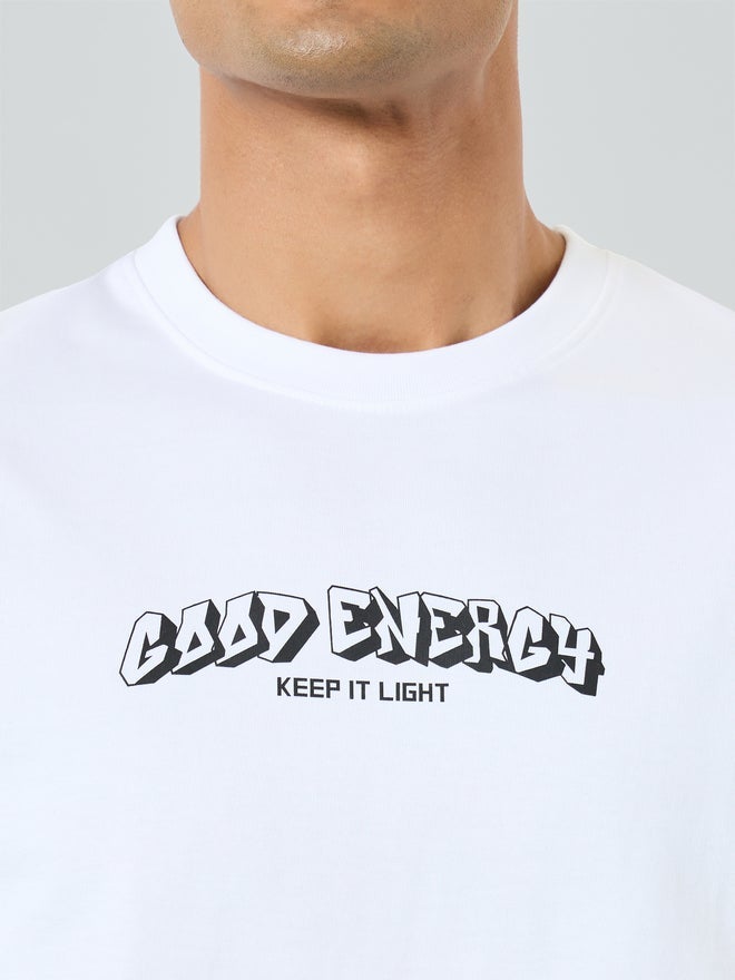 Styli Men White Graphic Print Cotton Oversized T-Shirt - Image 5