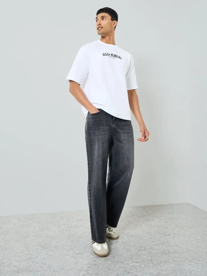 Styli Styli Men White Graphic Print Cotton Oversized T-Shirt
