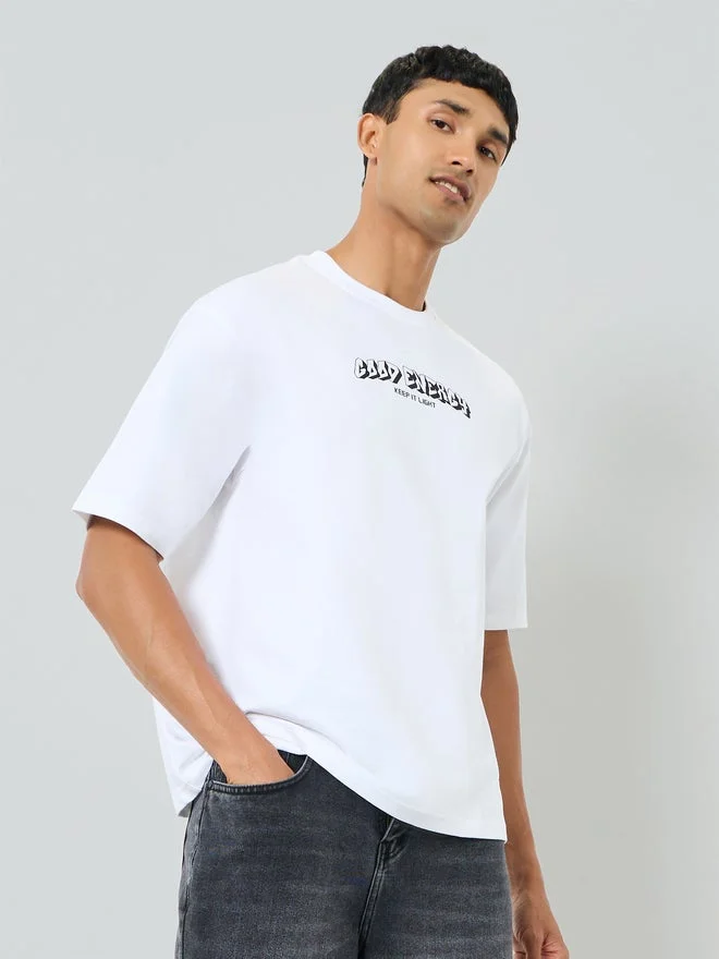 Styli Styli Men White Graphic Print Cotton Oversized T-Shirt