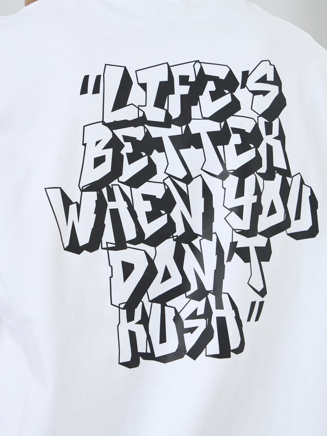 Styli Men White Graphic Print Cotton Oversized T-Shirt - Image 3