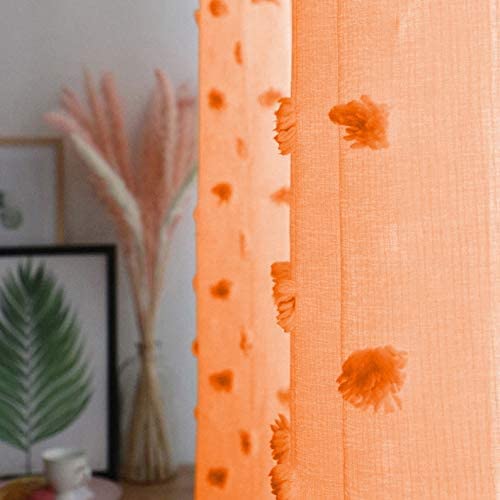 MYSKY HOME Pom Pom Orange Sheer Curtains for Bedroom Girls Room Curtains 84 Inches Long for Nursery Kids Light Filtering Boho Window Drapes, Rod Pocket, 38" Wide, 2 Panels - Image 4