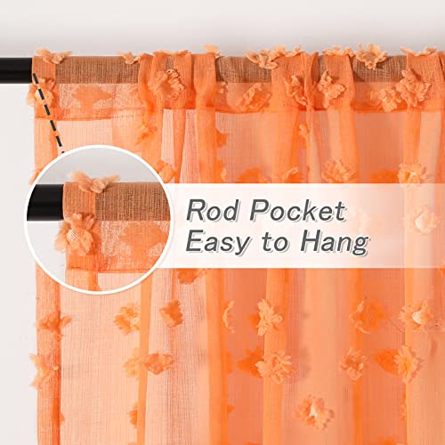 MYSKY HOME Pom Pom Orange Sheer Curtains for Bedroom Girls Room Curtains 84 Inches Long for Nursery Kids Light Filtering Boho Window Drapes, Rod Pocket, 38" Wide, 2 Panels - Image 3
