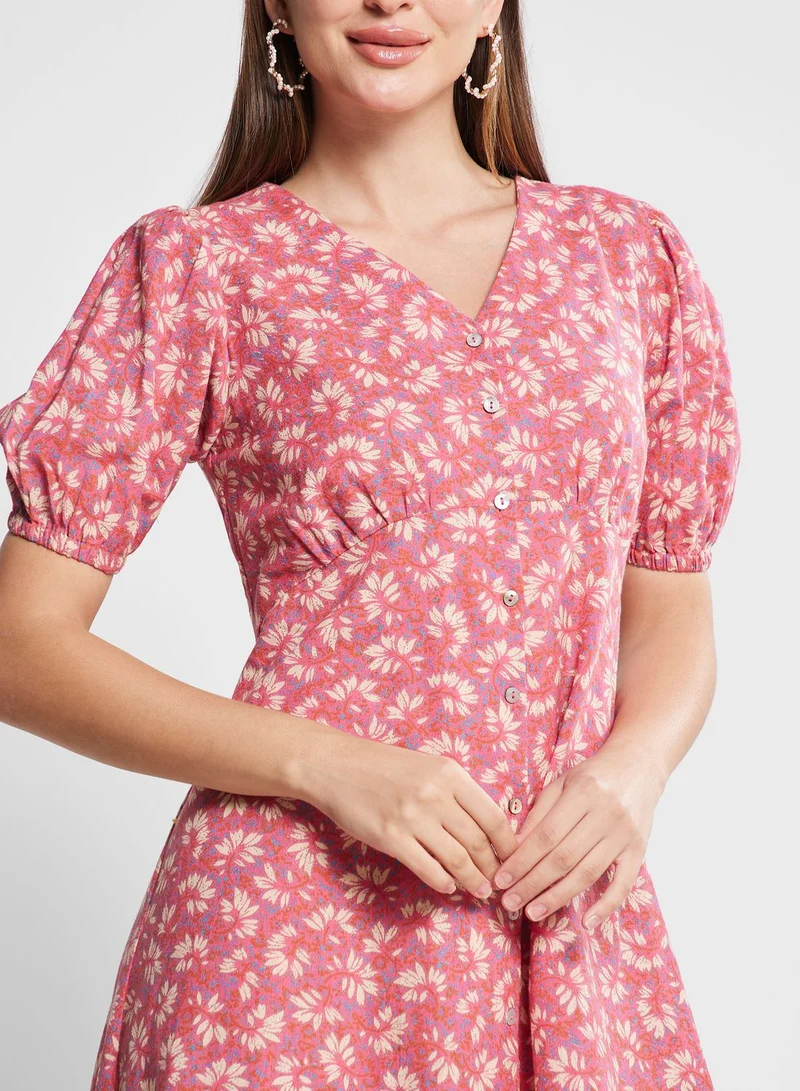 Fabindia Printed Puff Sleeve Dress