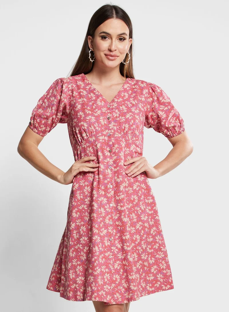 Fabindia Printed Puff Sleeve Dress