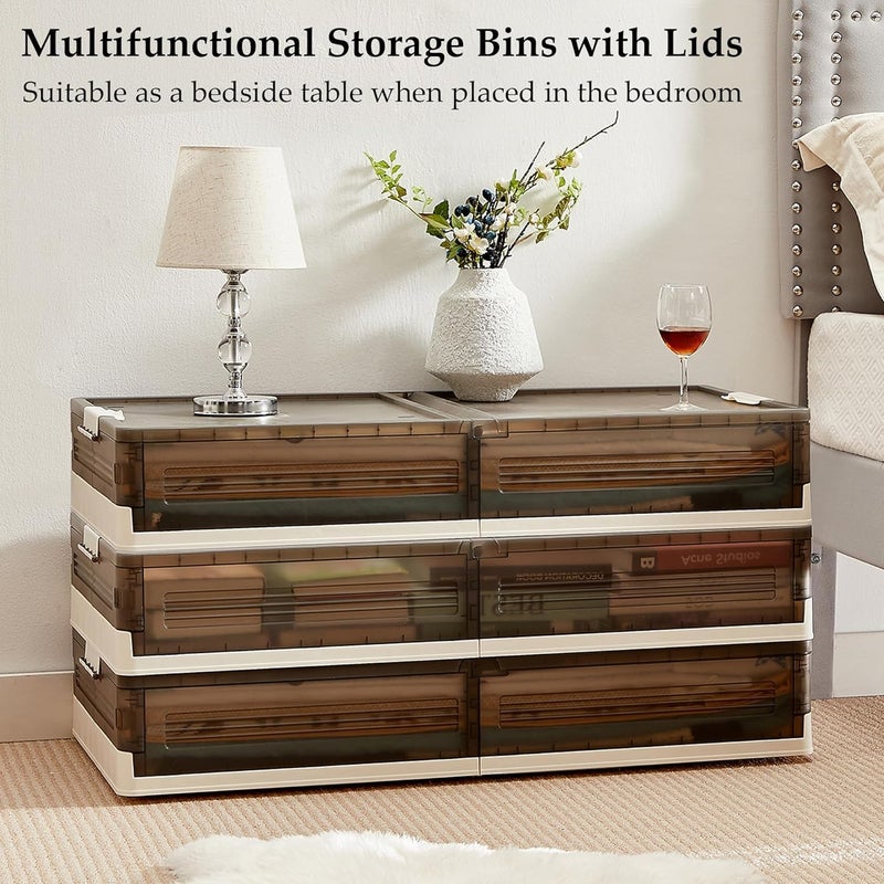 HOME CUBE 1 Pc Plastic Under Bed Storage Organizer With Wheels Rolling Under Bed Storage Folding Stackable Box storage stacker for wardrobe For ClothesShoeBlanketsToysBeddingBooks - Image 3