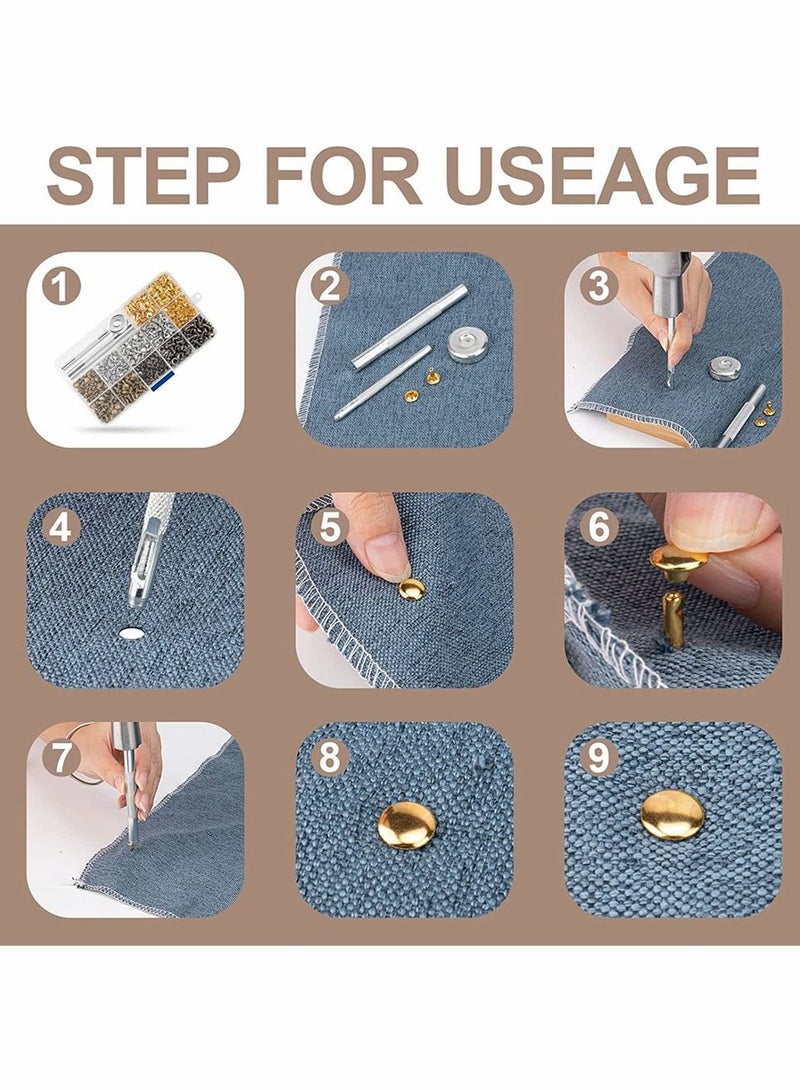 Y&D 480 Sets Rivets for Leather, Leather Rivet Kit, 4 Colors 3 Sizes and Snaps Crafts, Clothes, Shoes, Boots, Bags, Decoration (Gold, Silver, Bronze Gunmetal) - Image 3