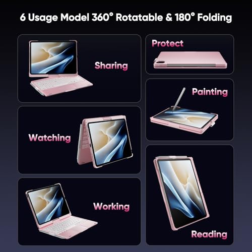 doqo for iPad Air 11 and iPad Pro 11 case with Keyboard,360° Rotatable Keyboard case for iPad Air 11 M3 2025/M2 2024,air 5th,4th 10.9,iPad Pro 11(4th,3rd,2nd,1st Gen) with Multi-Touch Trackpad (Pink) - Image 4