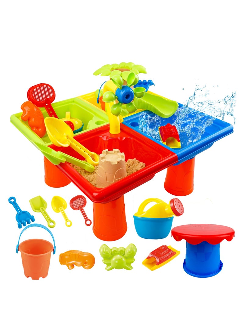 NIBEMINENT 4 In 1 Water Table Sand Playing Toy Set Kids Water and Sand Outdoor Activity Sensory Toy with 25 Pcs Accessories - Summer Beach Pool Backyard Toy - Fun Gifts for Boys Girls 1.5+ Years Old - Image 1
