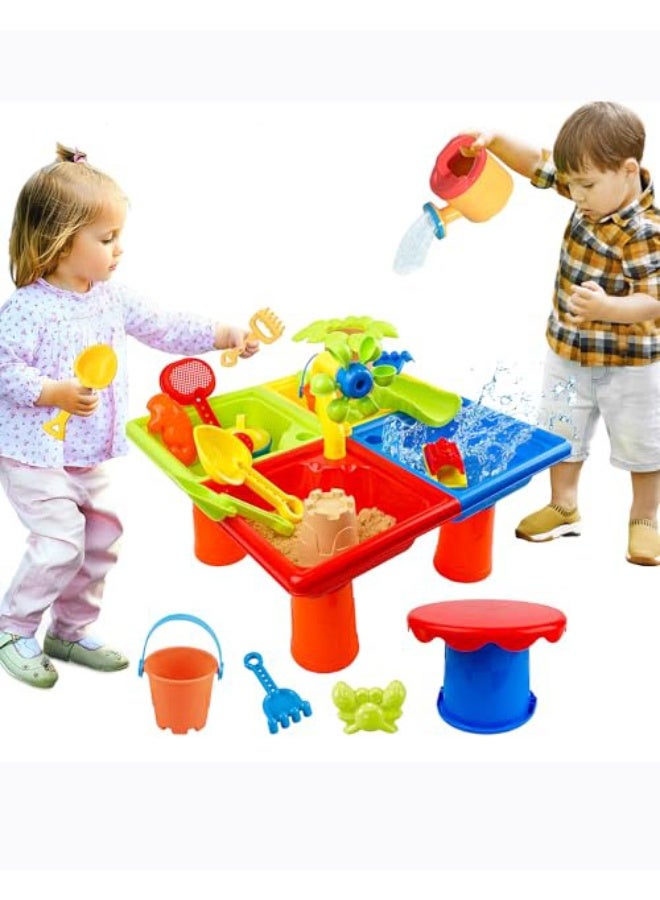 NIBEMINENT 4 In 1 Water Table Sand Playing Toy Set Kids Water and Sand Outdoor Activity Sensory Toy with 25 Pcs Accessories - Summer Beach Pool Backyard Toy - Fun Gifts for Boys Girls 1.5+ Years Old - Image 2