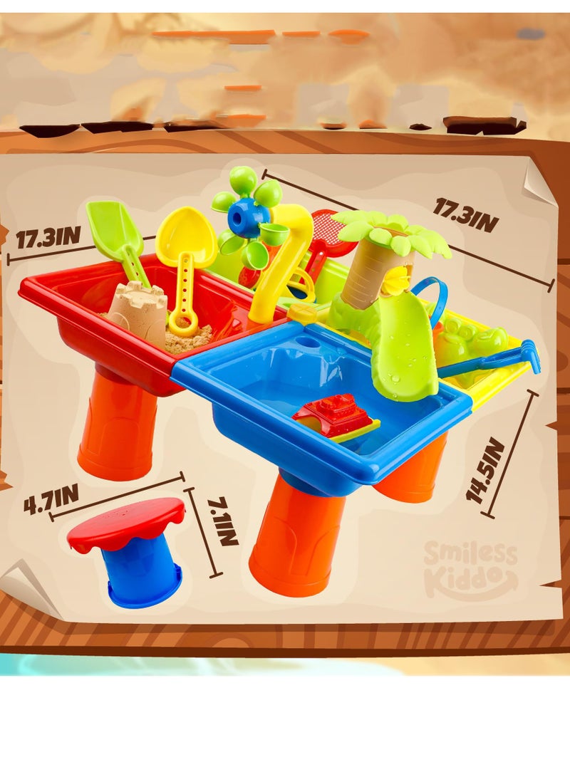 NIBEMINENT 4 In 1 Water Table Sand Playing Toy Set Kids Water and Sand Outdoor Activity Sensory Toy with 25 Pcs Accessories - Summer Beach Pool Backyard Toy - Fun Gifts for Boys Girls 1.5+ Years Old - Image 3