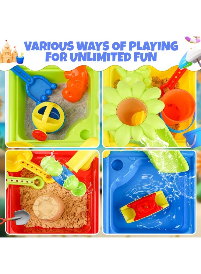 NIBEMINENT 4 In 1 Water Table Sand Playing Toy Set Kids Water and Sand Outdoor Activity Sensory Toy with 25 Pcs Accessories - Summer Beach Pool Backyard Toy - Fun Gifts for Boys Girls 1.5+ Years Old - Image 5