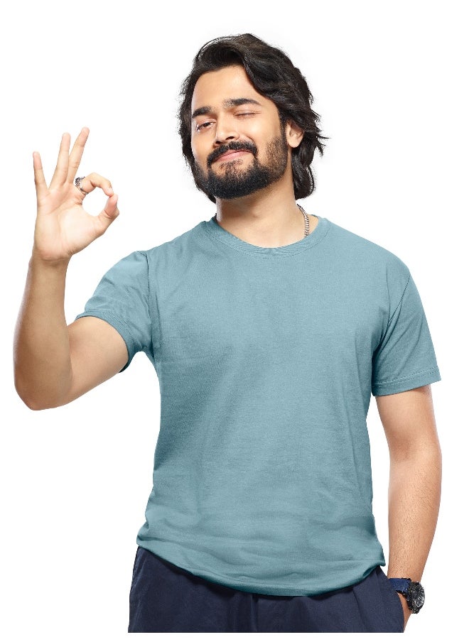 Beyoung Dream Blue Plain T-shirt For Men  - Image 4