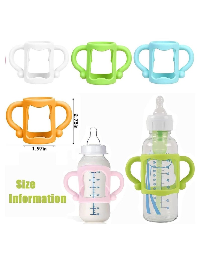 4 Pack Bottle Handles Narrow Baby Bottles BPA Free Baby Bottle Holder with Easy Grip Handles to Hold Their Own Bottle Silicone Hands Free Bottle Feeder