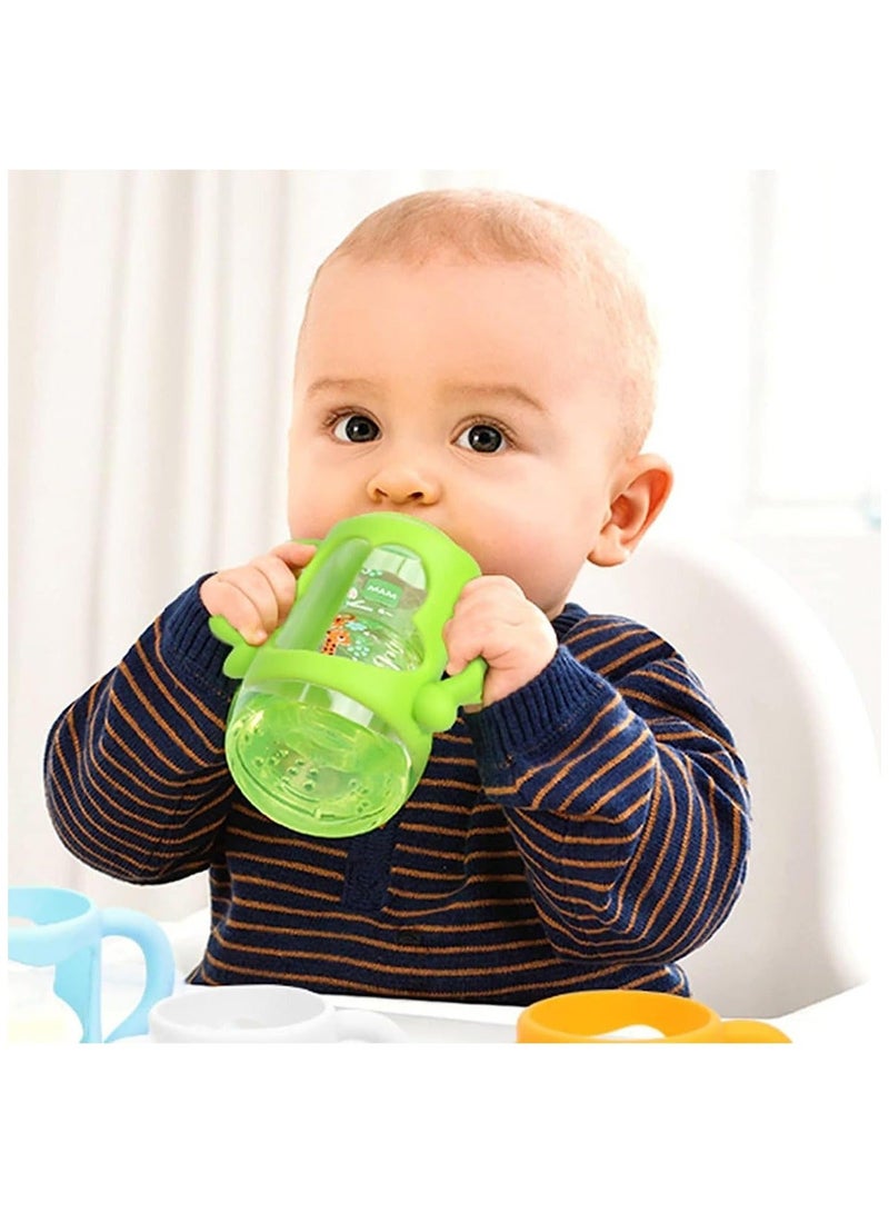 4 Pack Bottle Handles Narrow Baby Bottles BPA Free Baby Bottle Holder with Easy Grip Handles to Hold Their Own Bottle Silicone Hands Free Bottle Feeder