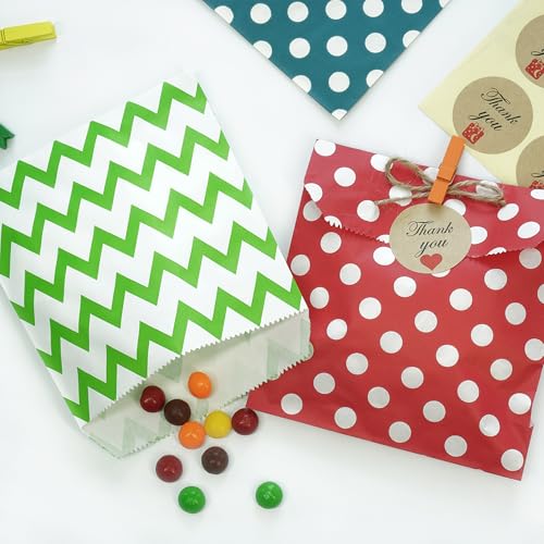 KEYYOOMY 200 Pcs Teal Blue Candy Buffet Bags - Small Polka Dot Paper Treat Bags for Wedding & Birthday Party (5 x 7 inch) - Image 5