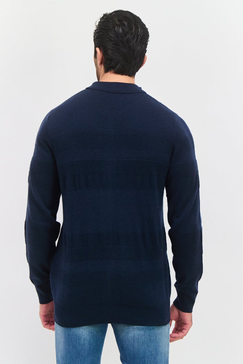 Lyle & Scott Men Pointed Collar Embroidered Logo Cardigan, Navy - Image 2