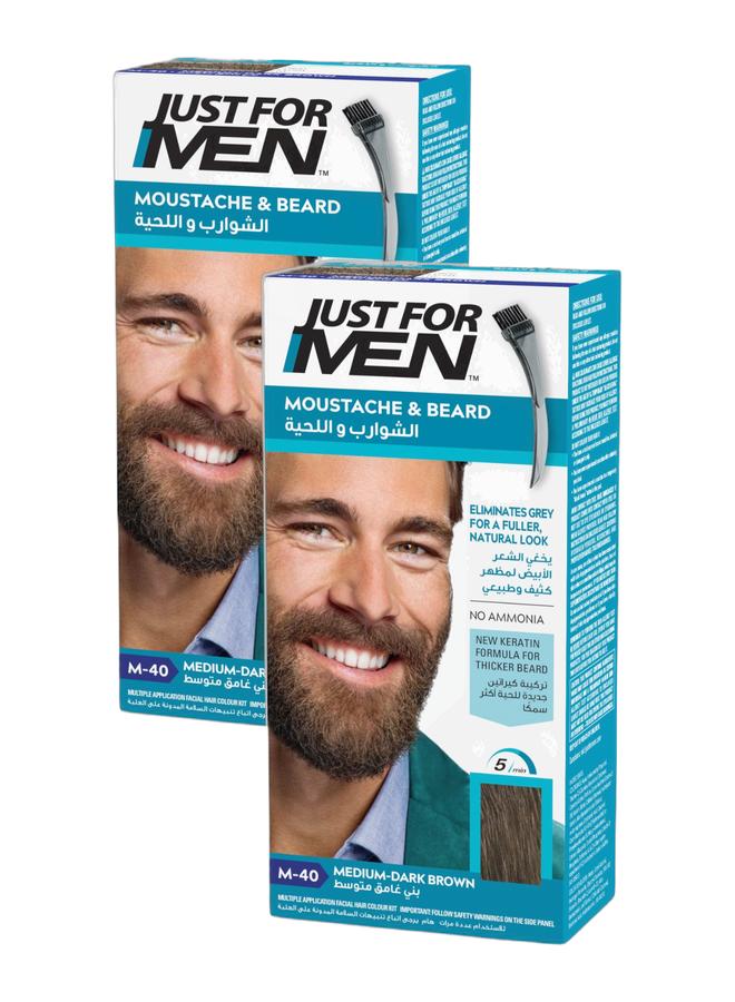 Just For Men صبغة لحية للرجال بني داكن متوسط M-40 - عبوة من 2، مع البيوتين والألوة - Image 1