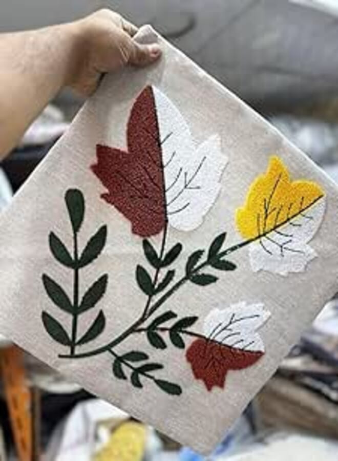 Generic Linen Cushion Cover with Macramé Embroidery, 50x50 cm, Heavy Weight, High Quality Fabric, Set of 1 .flo