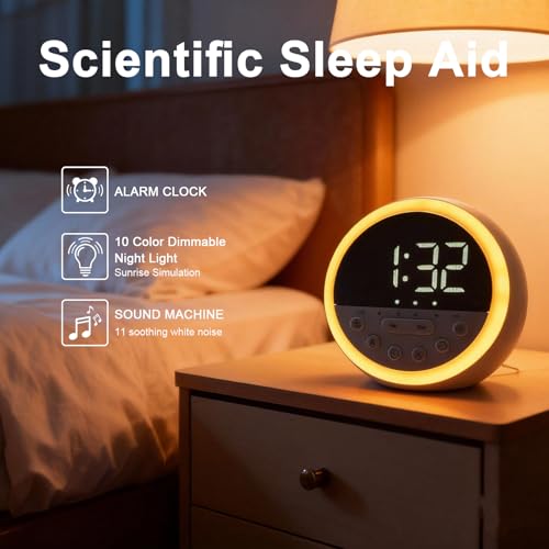 OCEST Sunrise Alarm Clock and Sound Machine Nightlight Adjustable Brightness, Rechargeable Wake Up Light Digital, Sleep Timer, Sleep Sounds, White Noise for Baby Kids Adults, Nature Soft Light for Bedroom - Image 2