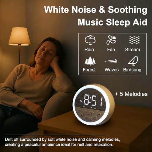OCEST Sunrise Alarm Clock and Sound Machine Nightlight Adjustable Brightness, Rechargeable Wake Up Light Digital, Sleep Timer, Sleep Sounds, White Noise for Baby Kids Adults, Nature Soft Light for Bedroom - Image 3