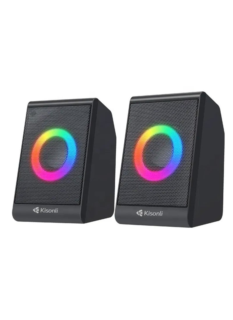 Kisonli Mini USB Powered Colorful RGB Home Theatre HiFi Stereo 2.0 Channel Wired Computer Gaming Speaker for Laptop X12  - Image 1