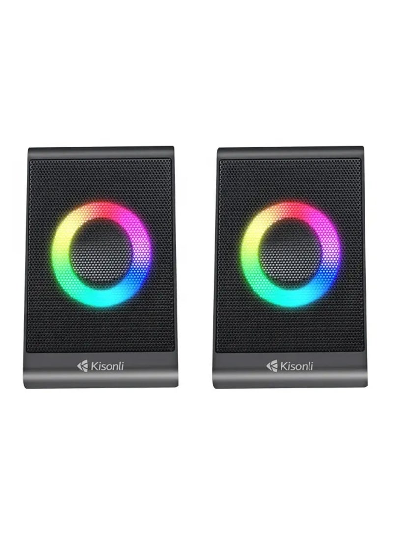 Kisonli Mini USB Powered Colorful RGB Home Theatre HiFi Stereo 2.0 Channel Wired Computer Gaming Speaker for Laptop X12  - Image 3