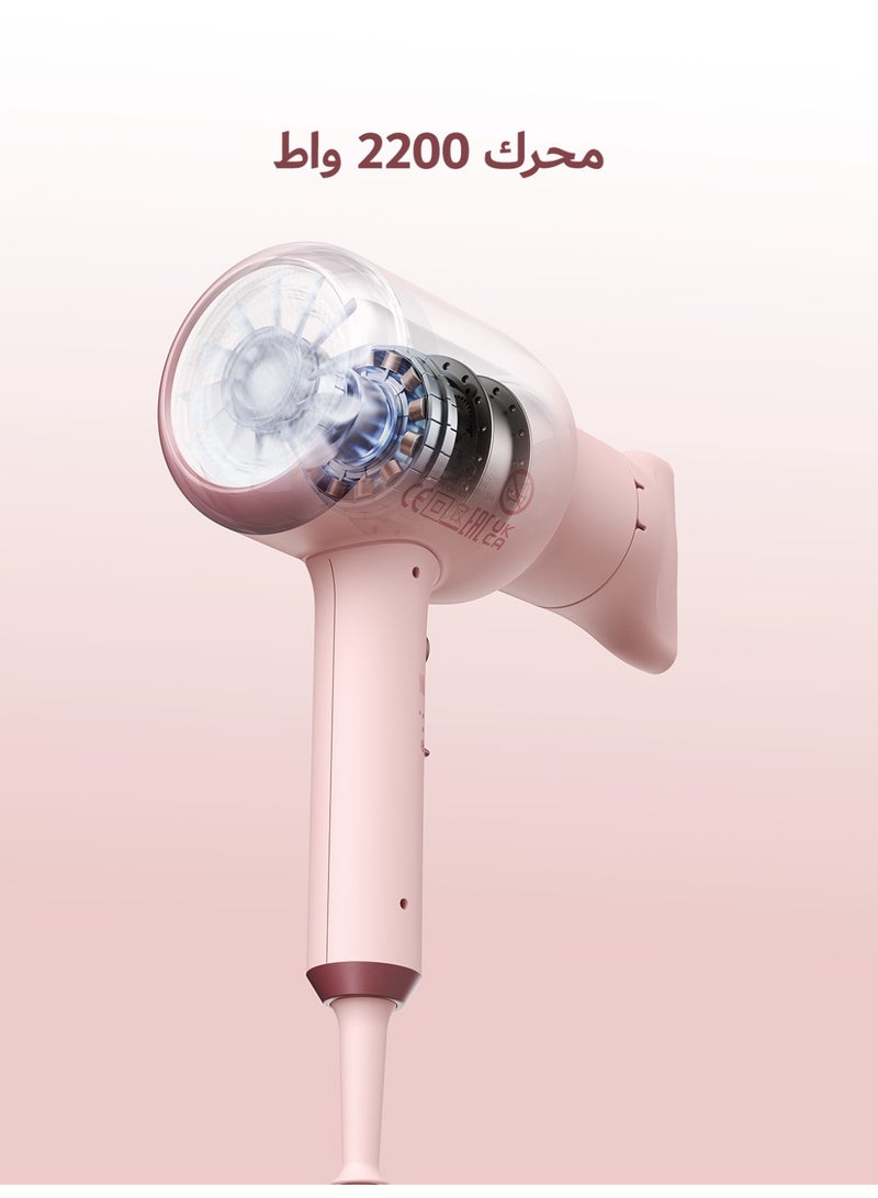 DOSCHER Professional Ionic Hair Dryer, Compact Powerful 2200W Fast Drying Low Noise Blow Dryer with Comb Nozzle, Concentrator, Diffuser for Home Salon Travel (Pink) - Image 3