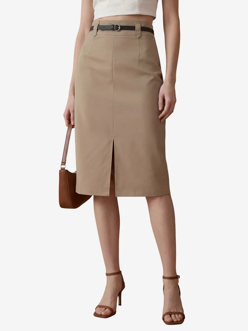 ماي فاشن MY FASHION High-Waist Midi Pencil Skirt with Slit