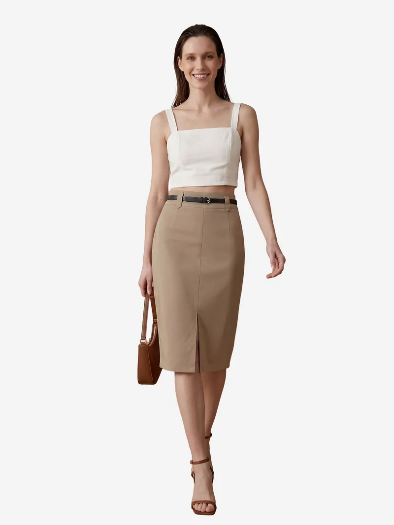 ماي فاشن MY FASHION High-Waist Midi Pencil Skirt with Slit