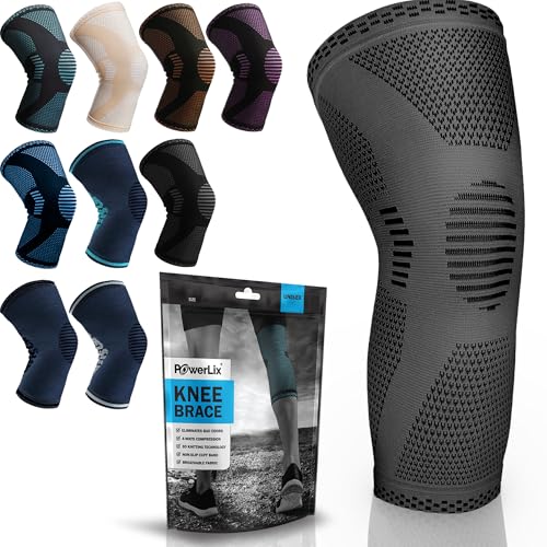 POWERLIX Knee Compression Sleeve - Best Knee Brace for Knee Pain for Men & Women – Knee Support for Running, Basketball, Volleyball, Weightlifting, Gym, Workout, Sports - (Gray L) - Image 1