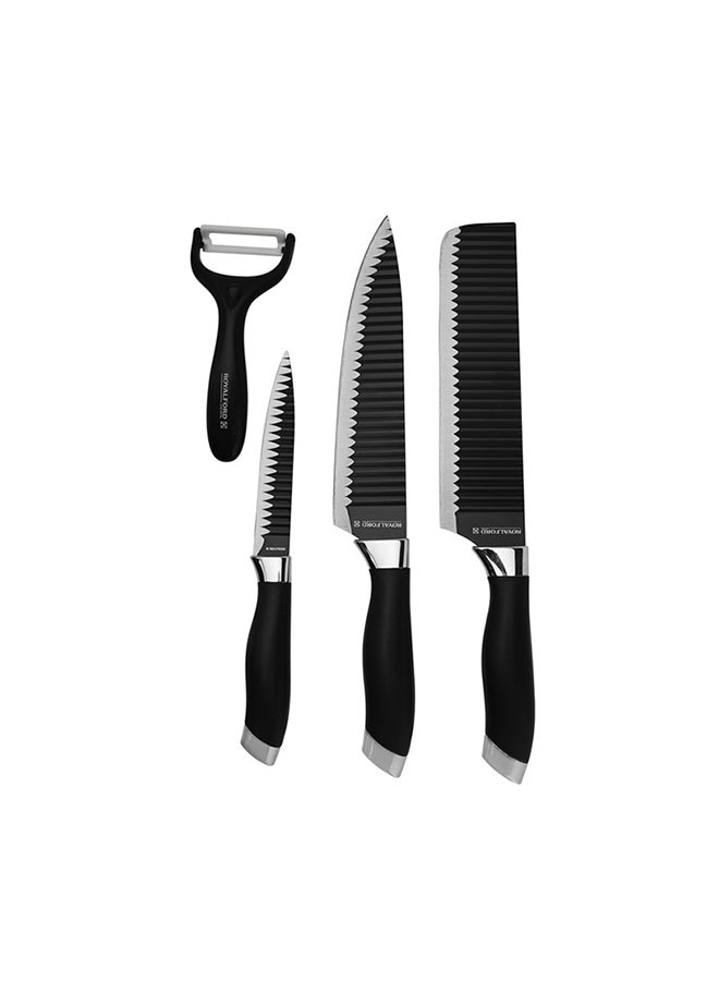 Royalford 5pcs Kitchen Knife Set with Non-stick Coating, RF10461 | Knife Set, Peeler & Finger Guard Black - Image 1