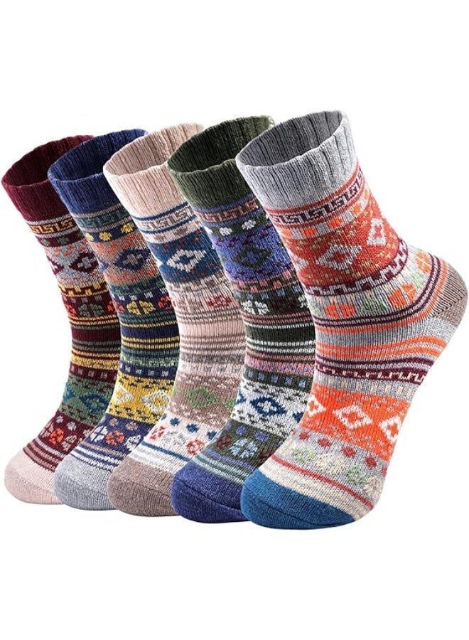 5 Pairs Wool Socks, Wool Socks for Women Men Soft Thick Warm Winter Knit Vintage Crew Socks Casual - Image 1