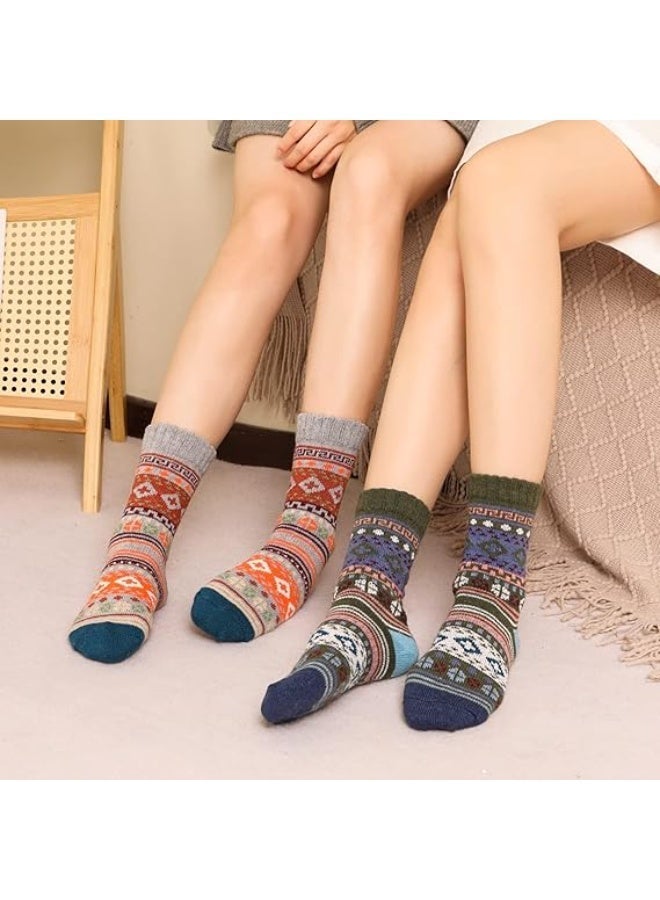 5 Pairs Wool Socks, Wool Socks for Women Men Soft Thick Warm Winter Knit Vintage Crew Socks Casual - Image 2