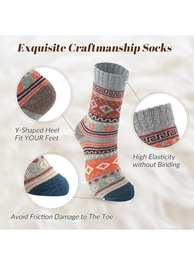 5 Pairs Wool Socks, Wool Socks for Women Men Soft Thick Warm Winter Knit Vintage Crew Socks Casual - Image 3