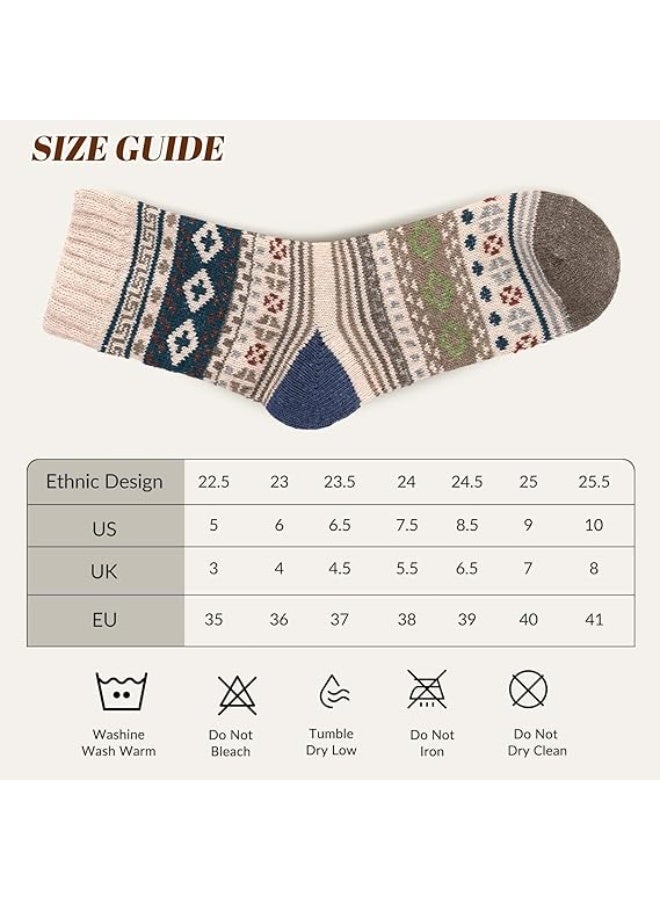 5 Pairs Wool Socks, Wool Socks for Women Men Soft Thick Warm Winter Knit Vintage Crew Socks Casual - Image 4