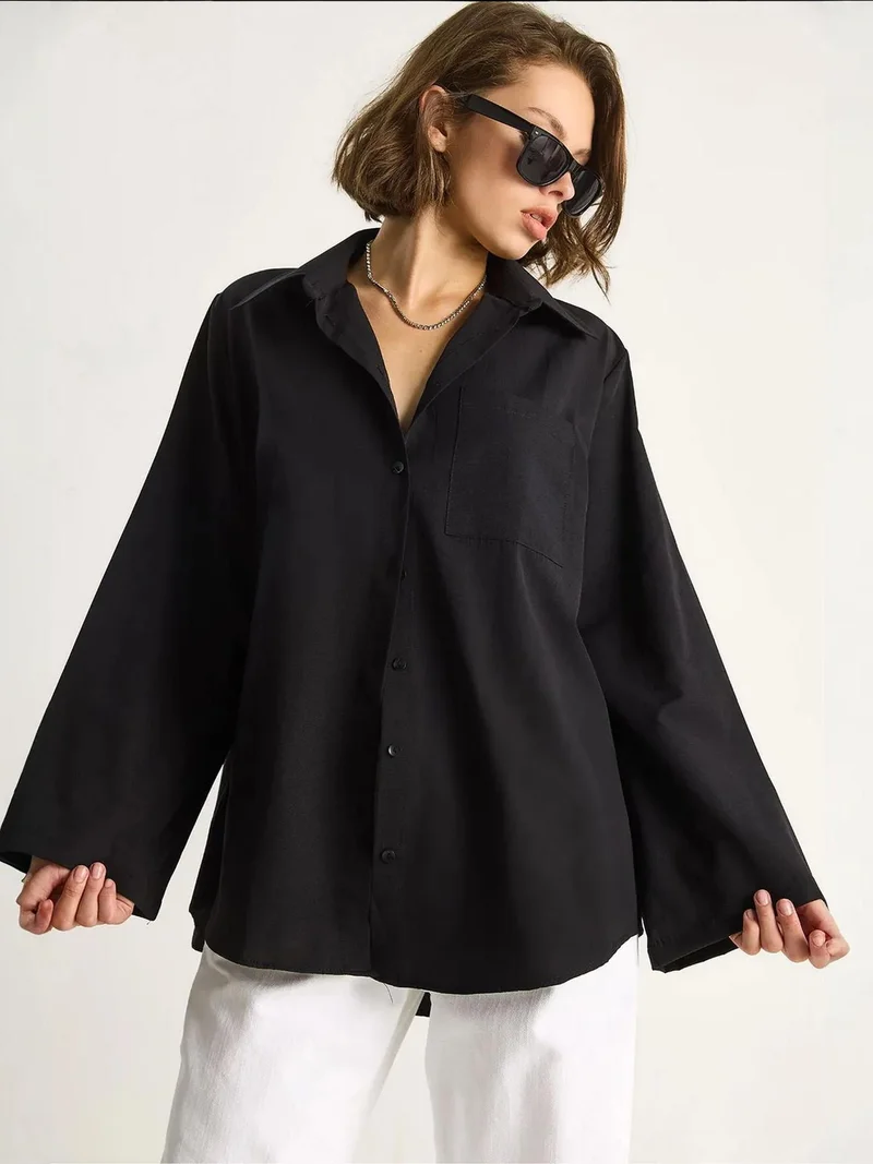 Bianco Lucci LUCCI Oversized Poplin Shirt with Pockets
