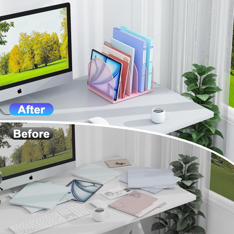 gianotter Desktop File Organizer, Desk Organizer with 5 Compartments, Paper Organizer for Desk, Workspace Organizers for Office Supplies (Pink) - Image 2