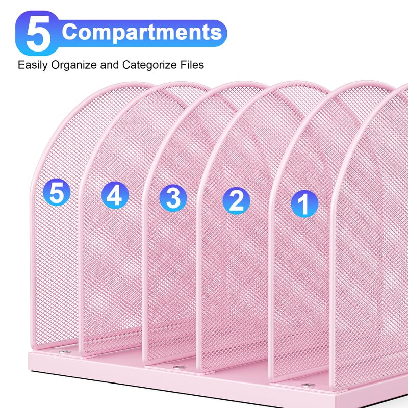 gianotter Desktop File Organizer, Desk Organizer with 5 Compartments, Paper Organizer for Desk, Workspace Organizers for Office Supplies (Pink) - Image 5