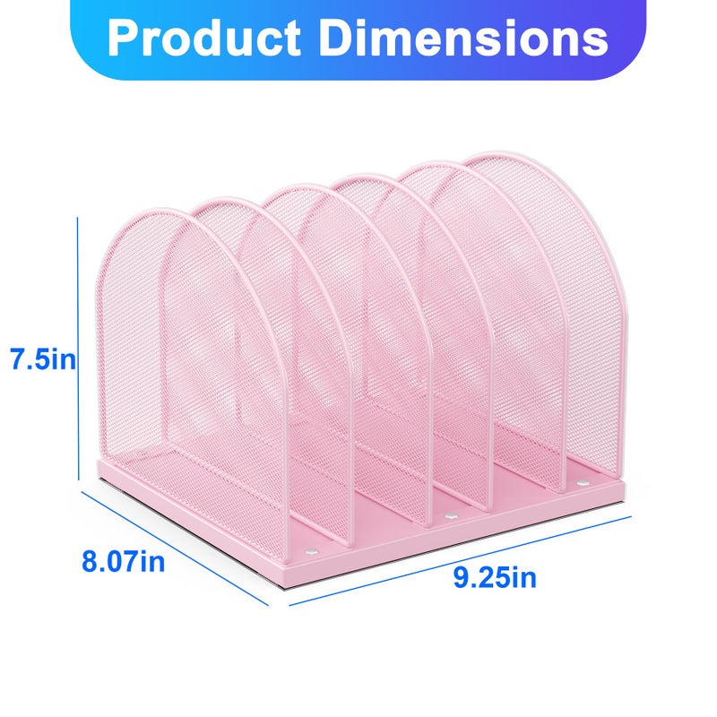 gianotter Desktop File Organizer, Desk Organizer with 5 Compartments, Paper Organizer for Desk, Workspace Organizers for Office Supplies (Pink) - Image 3