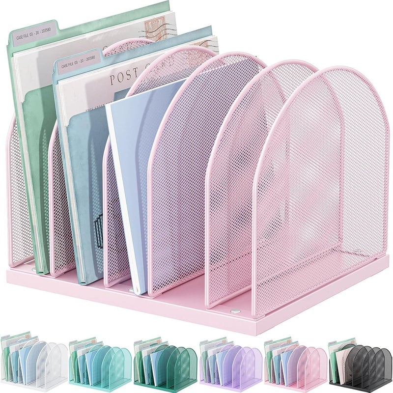 gianotter Desktop File Organizer, Desk Organizer with 5 Compartments, Paper Organizer for Desk, Workspace Organizers for Office Supplies (Pink) - Image 1