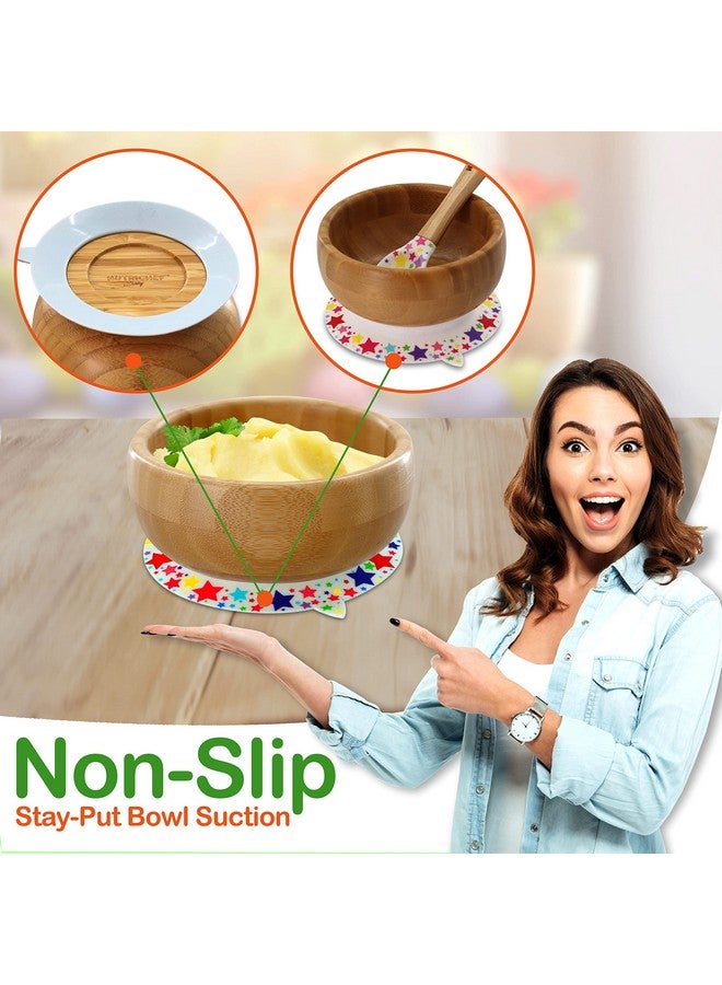 نيوتري شيف وعاء طعام للأطفال من الخيزران من نيوتري شيف - طقم أطباق وملاعق خشبية للأطفال الرضع بقاعدة شفط من السيليكون للحفاظ على الطعام في مكانه، مناسب للأطفال من عمر 4 إلى 72 شهرًا (وعاء على شكل نجمة) - Image 4