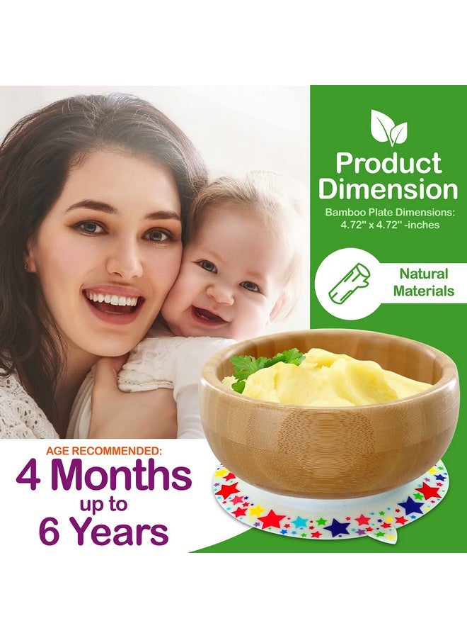 نيوتري شيف وعاء طعام للأطفال من الخيزران من نيوتري شيف - طقم أطباق وملاعق خشبية للأطفال الرضع بقاعدة شفط من السيليكون للحفاظ على الطعام في مكانه، مناسب للأطفال من عمر 4 إلى 72 شهرًا (وعاء على شكل نجمة) - Image 1