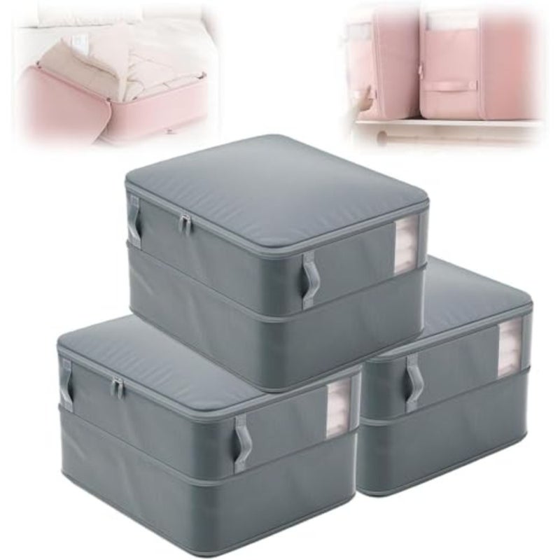 3pcs Ultra Space Saving Self Compression Organizer, Space Saver Quilt Compression Storage Bag, Portable Moving Organizer Bags for Down Jackets, Quilts, Bedding, Clothing, Closet Grey, 51*42*25 - Image 1