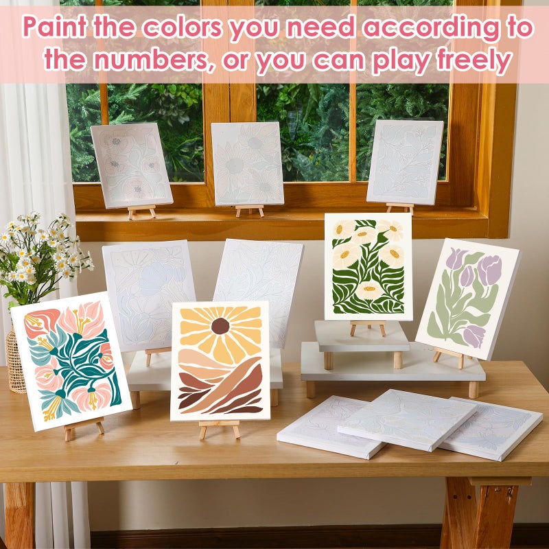 RoundFunny 12 Set Paint by Numbers Kit for Adults Simple Flowers Painting 8x10 Inch with Wooden Frame Easel Acrylic Paints Brushes Watercolor Oil Paint by Number Gifts for Home Wall Decor - Image 3