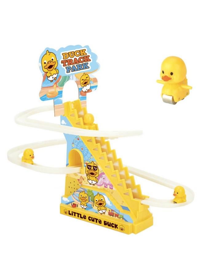 Kidology لعبة مسار تسلق السلالم الكهربائية للأطفال من كيدولوجي، ألعاب أفعوانية البط مع أضواء وامضة وموسيقى للأطفال الصغار الأولاد والبنات (3 شرائح بطة)